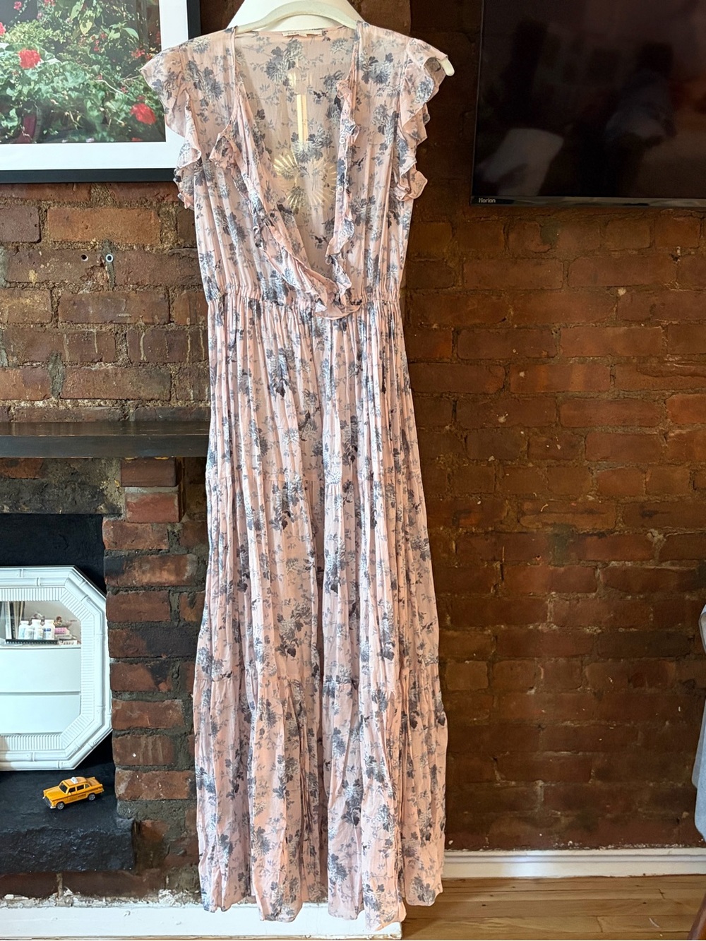 Maje Pink Floral Ruffle Maxi Dress